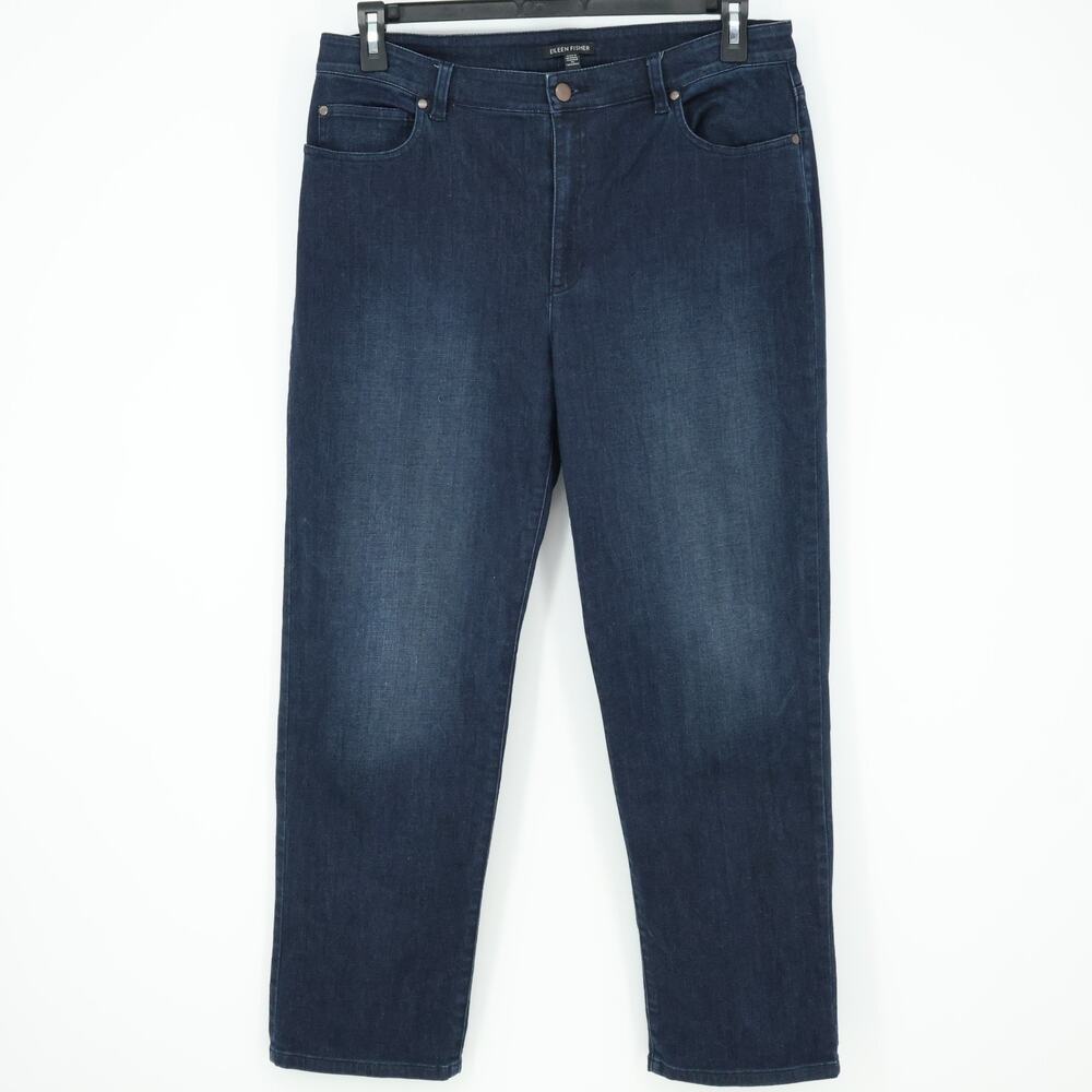 Eileen Fisher Jeans Womens 12 Blue Stretch Denim Straight Leg Preppy Academia - Picture 11 of 12